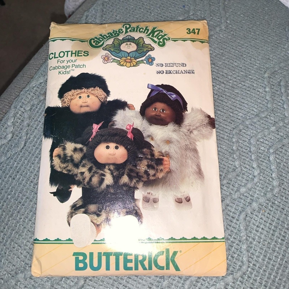 6984 /347 Butterick Cabbage Patch Kids Doll Clothes Fur Coat Hat Pattern Uncut